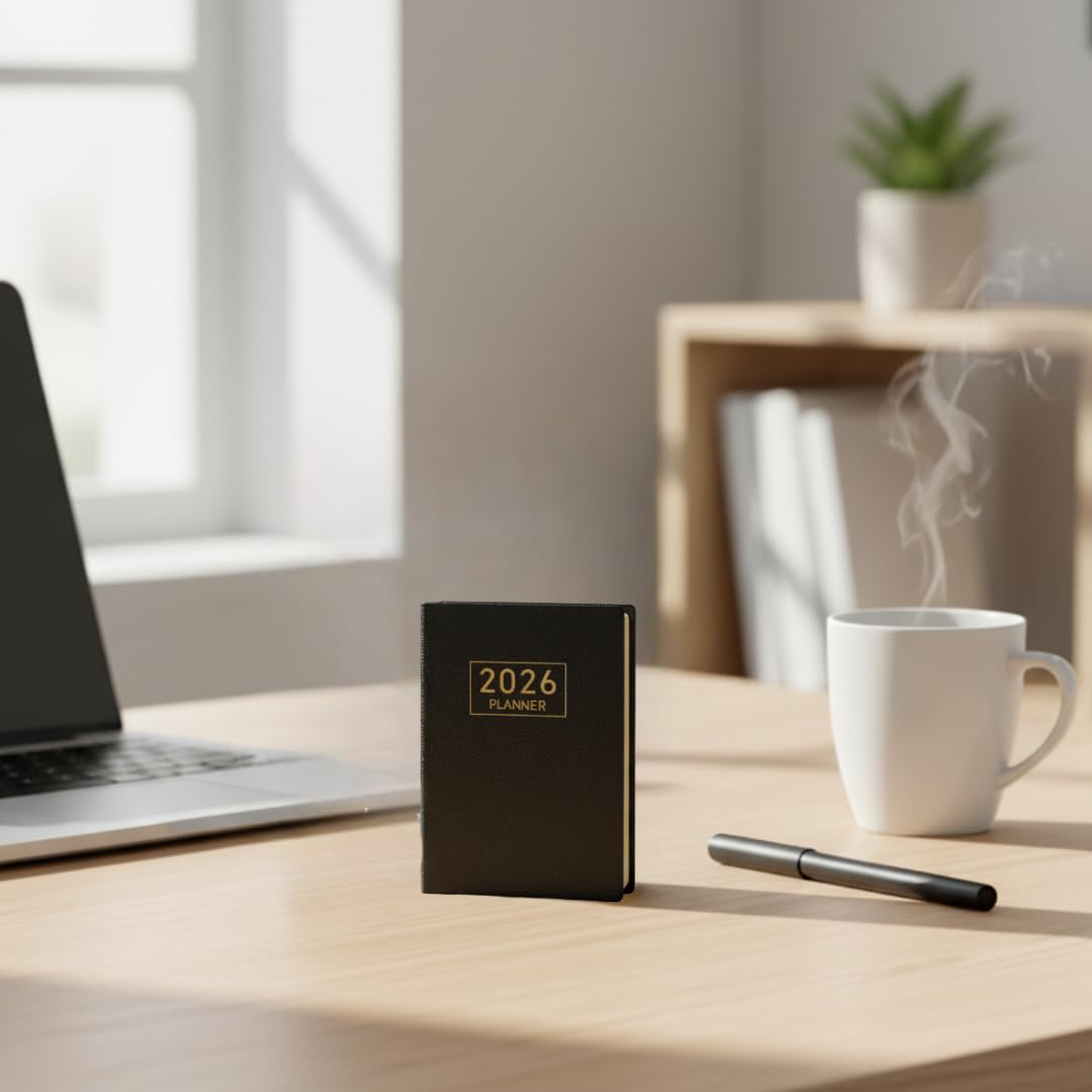 2026 Pocket Planner – Mini Weekly Leather Diary (Star Black)