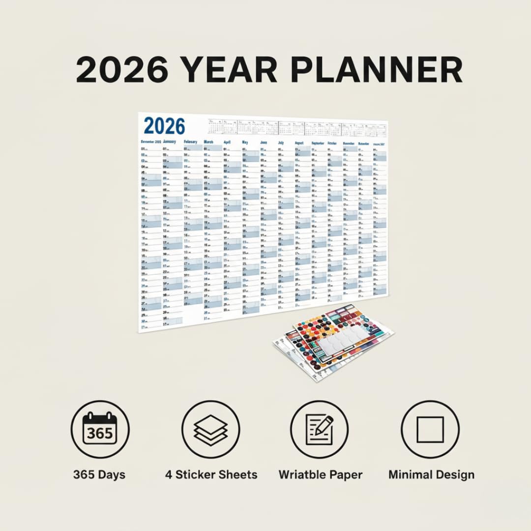 2026 Wall Planner – Blue Full-Year Calendar with Stickers