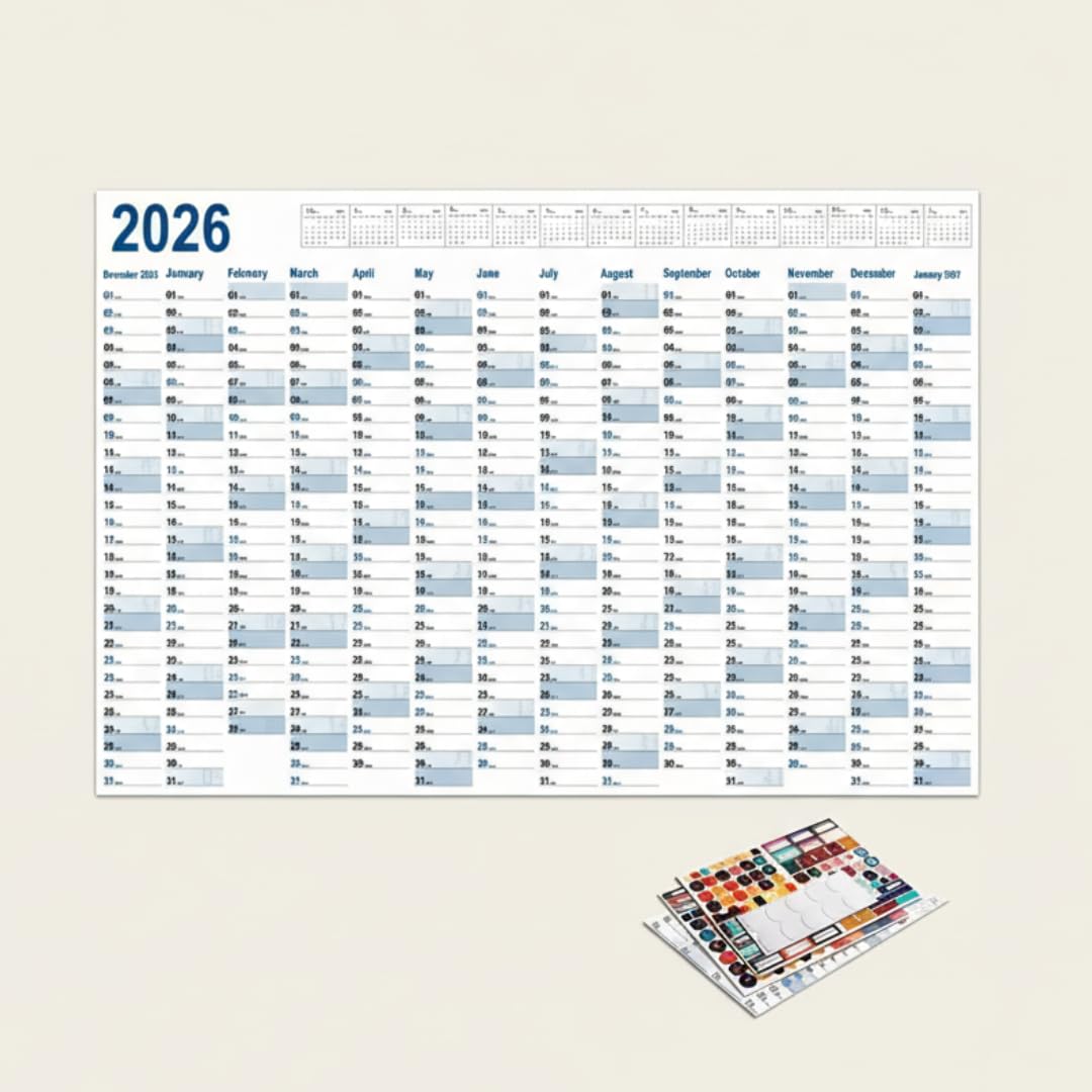 2026 Wall Planner – Blue Full-Year Calendar with Stickers
