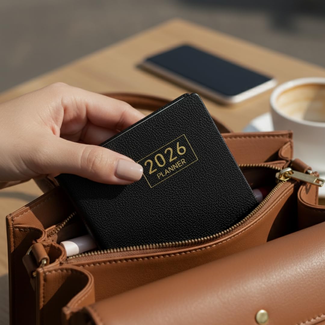 2026 Pocket Planner – Mini Weekly Leather Diary (Star Black)