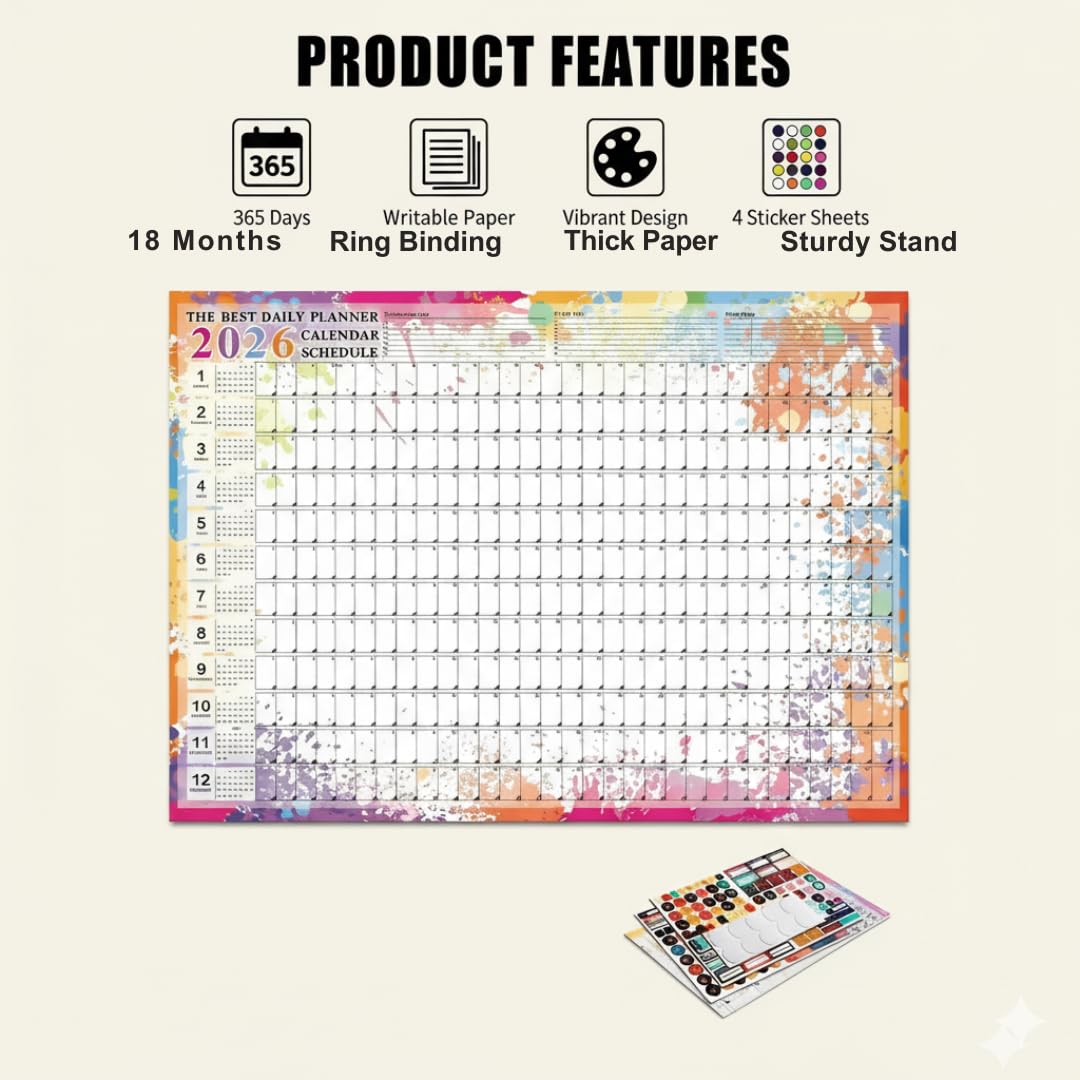 2026 Wall Planner – Colourful Full-Year Organiser with Stickers