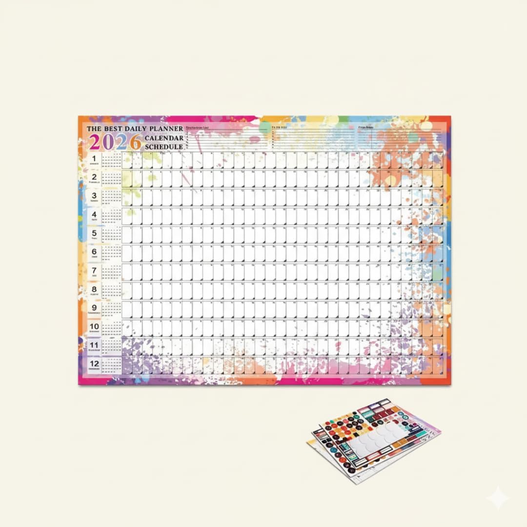 2026 Wall Planner – Colourful Full-Year Organiser with Stickers