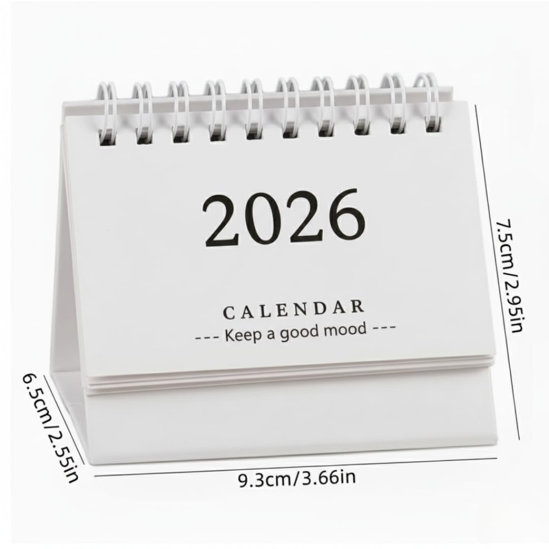 2026 Mini Desk Calendar – 12-Month Flip Planner (Black & White)