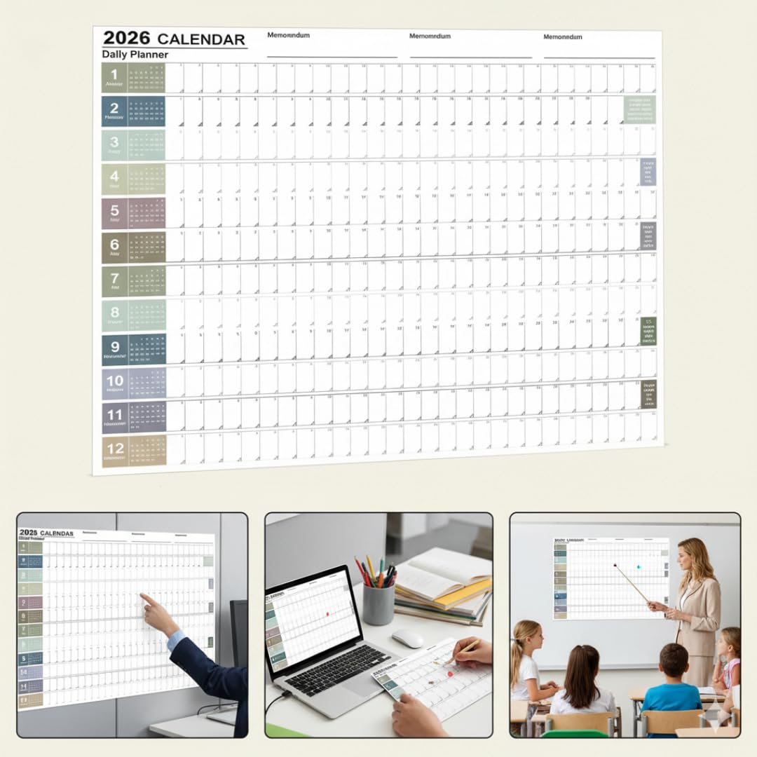 2026 Wall Planner – Morandi Full-Year Calendar with Stickers