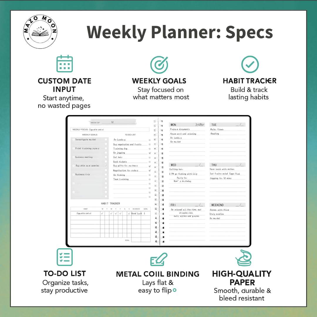 Non-Dated Weekly Planner – Productivity Journal with Stickers