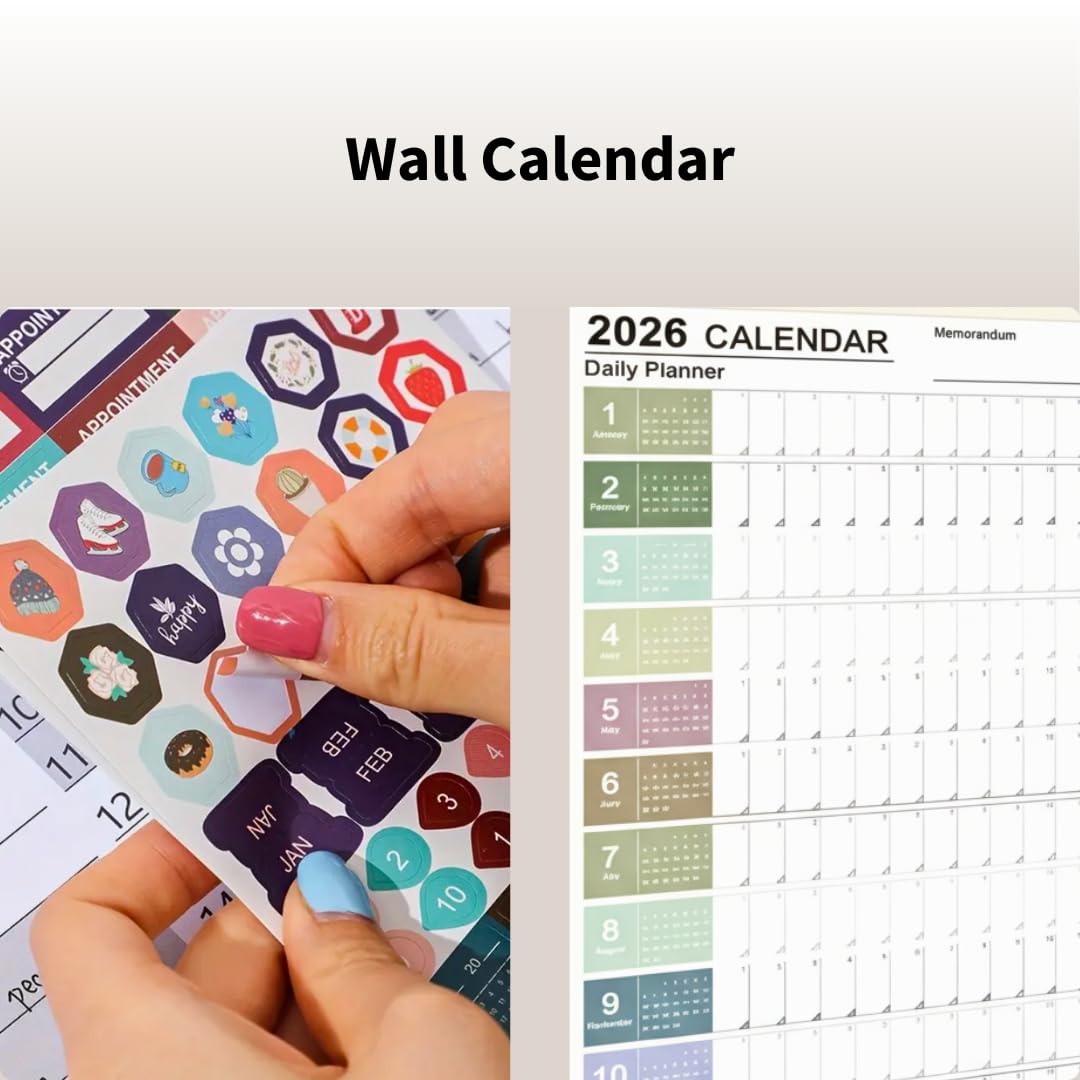 2026 Wall Planner – Morandi Full-Year Calendar with Stickers