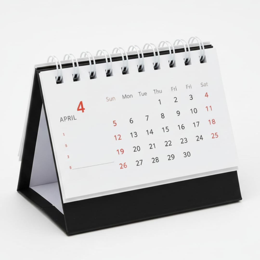 2026 Mini Desk Calendar – 12-Month Flip Planner (Black & White)