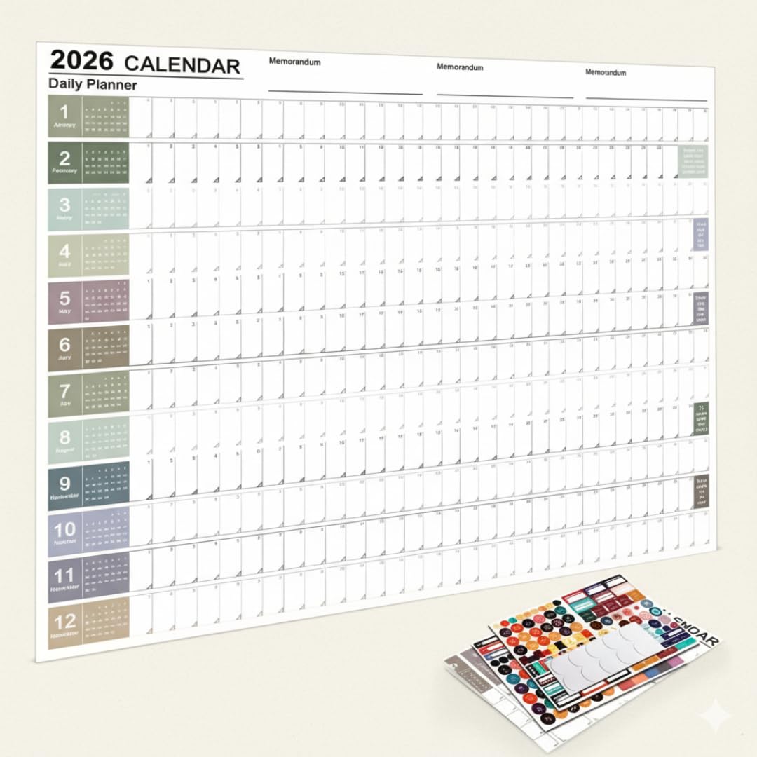2026 Wall Planner – Morandi Full-Year Calendar with Stickers
