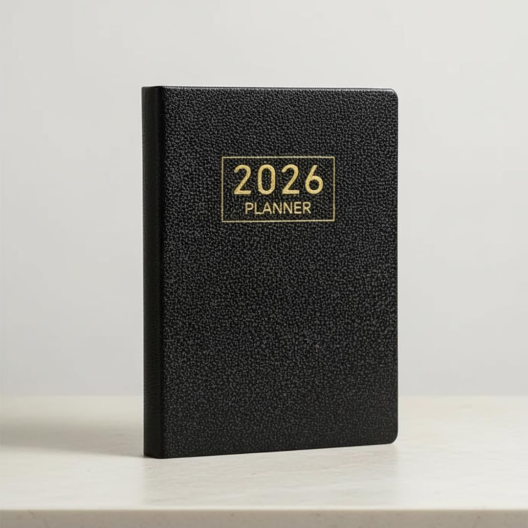 2026 Pocket Planner – Mini Weekly Leather Diary (Star Black)