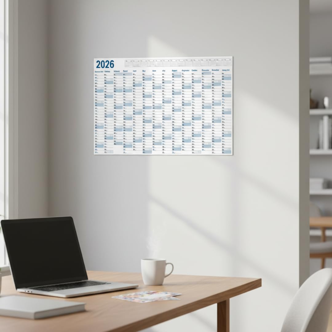 2026 Wall Planner – Blue Full-Year Calendar with Stickers
