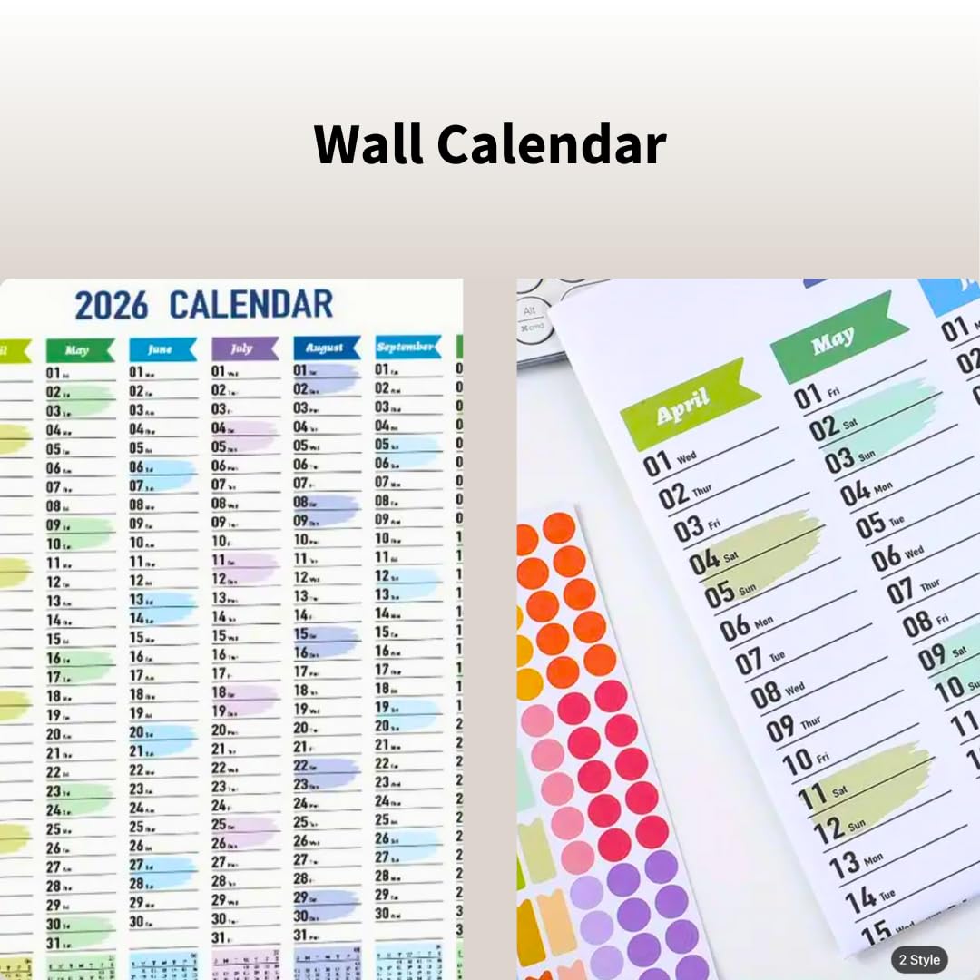 2026 Wall Calendar – Colourful Vertical Year Planner with Stickers