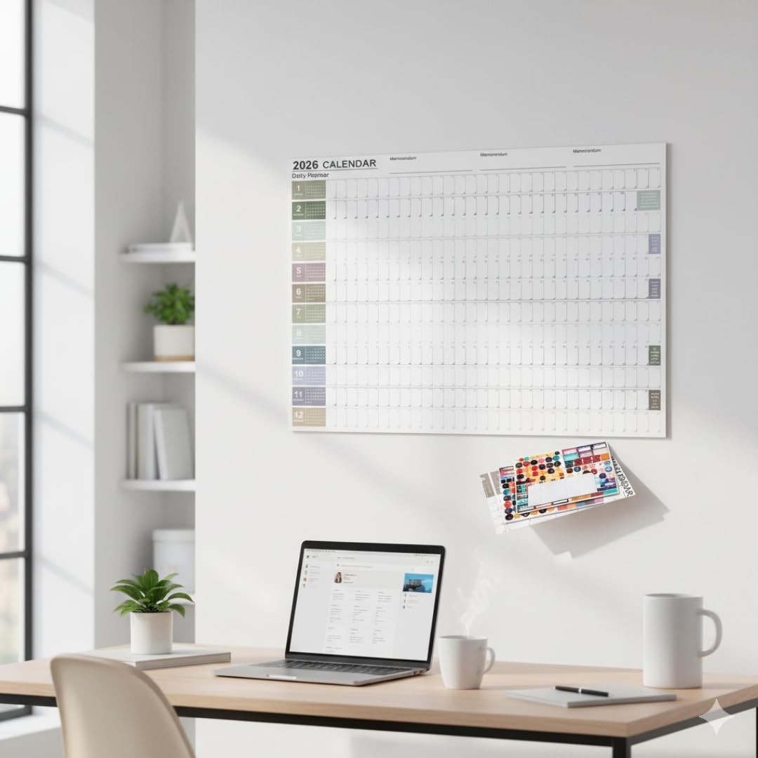 2026 Wall Planner – Morandi Full-Year Calendar with Stickers