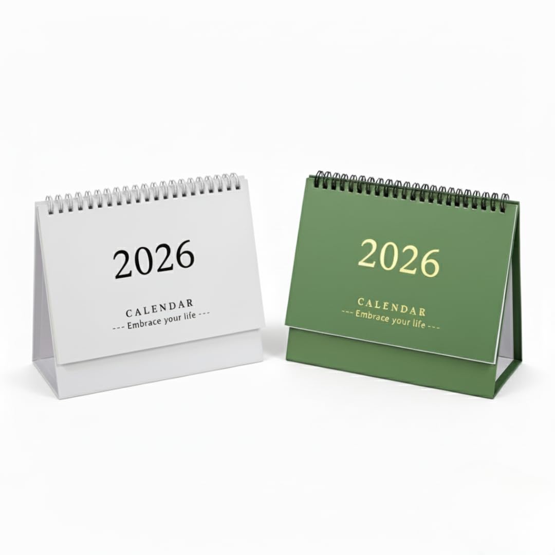 2026 Desk Calendar – 18-Month Flip Planner (Green & White)