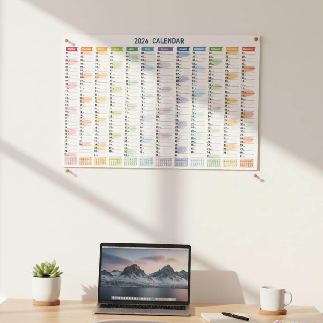 2026 Wall Calendar – Colourful Vertical Year Planner with Stickers
