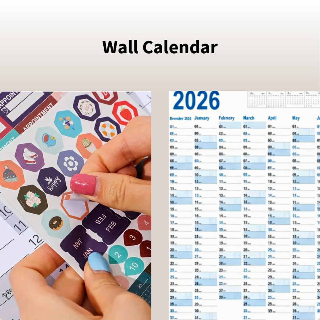 2026 Wall Planner – Blue Full-Year Calendar with Stickers