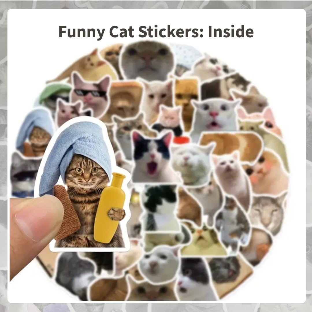 Funny Cat Stickers – 50 Waterproof Vinyl Decals