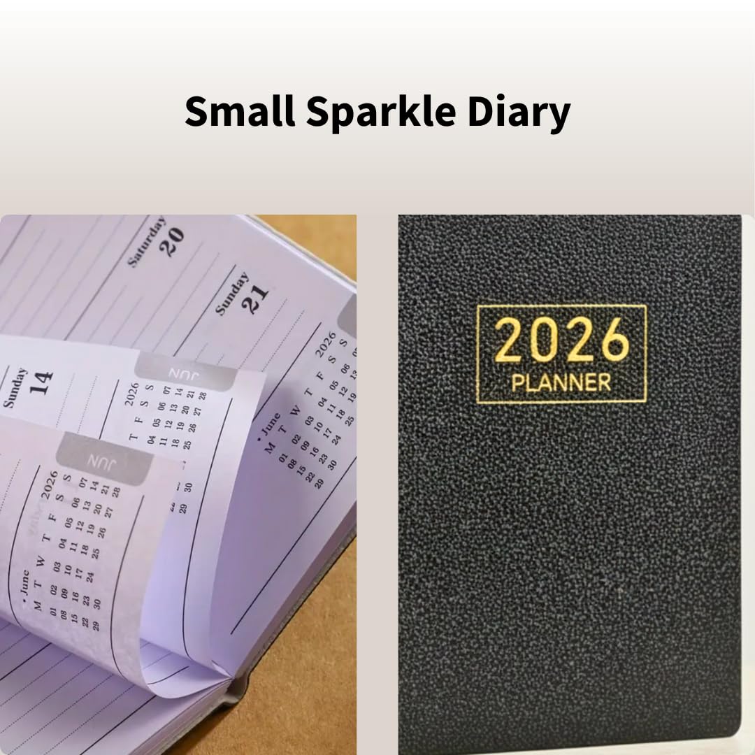 2026 Pocket Planner – Mini Weekly Leather Diary (Star Black)