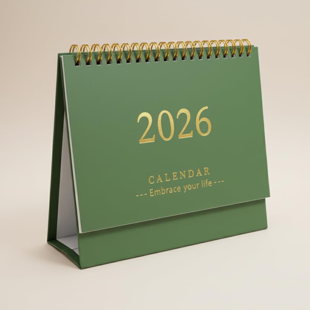 2026 Desk Calendar – 18-Month Flip Planner (Green & White)