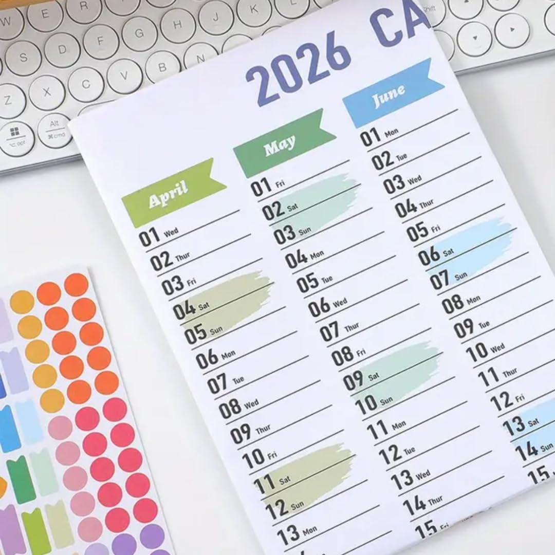 2026 Wall Calendar – Colourful Vertical Year Planner with Stickers