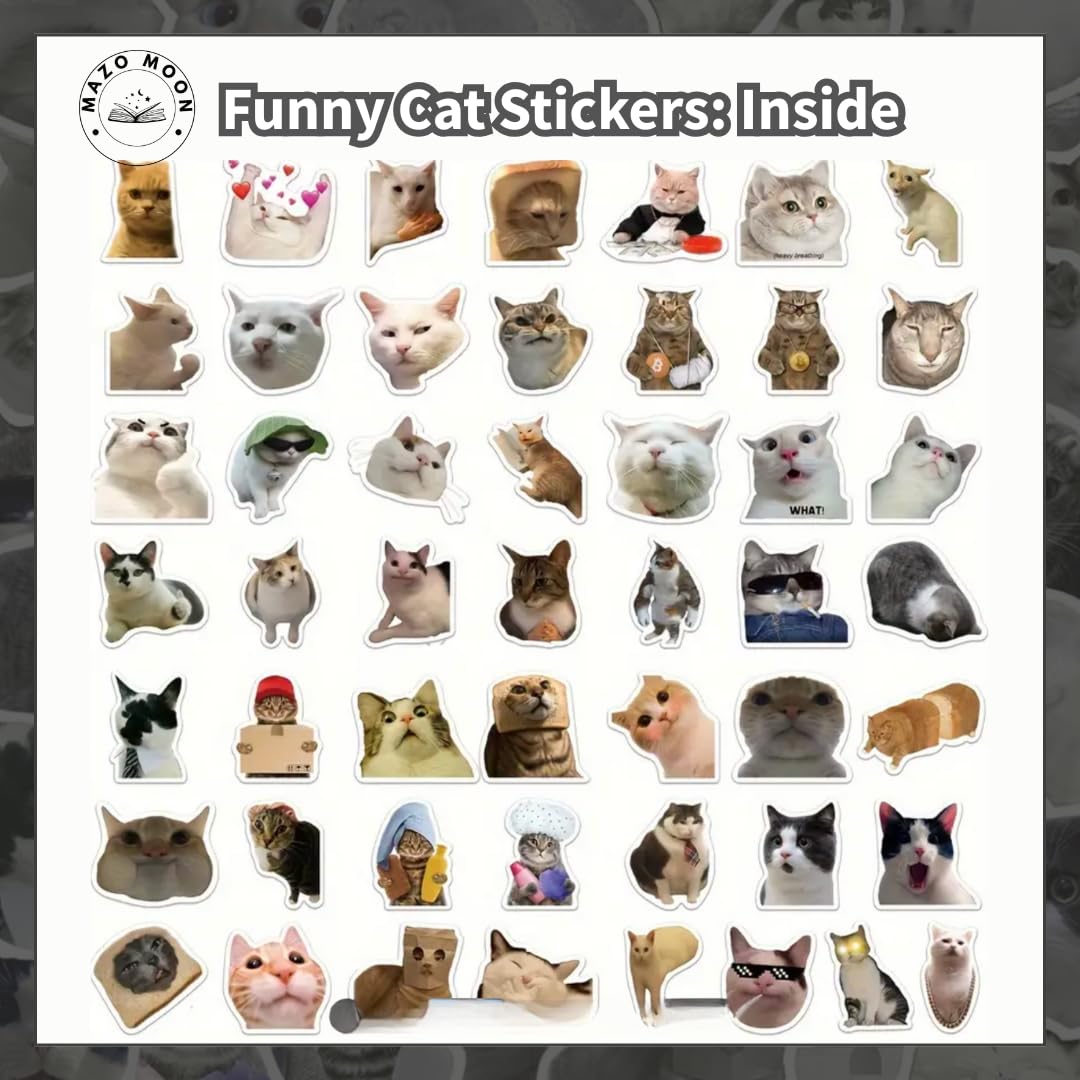 Funny Cat Stickers – 50 Waterproof Vinyl Decals