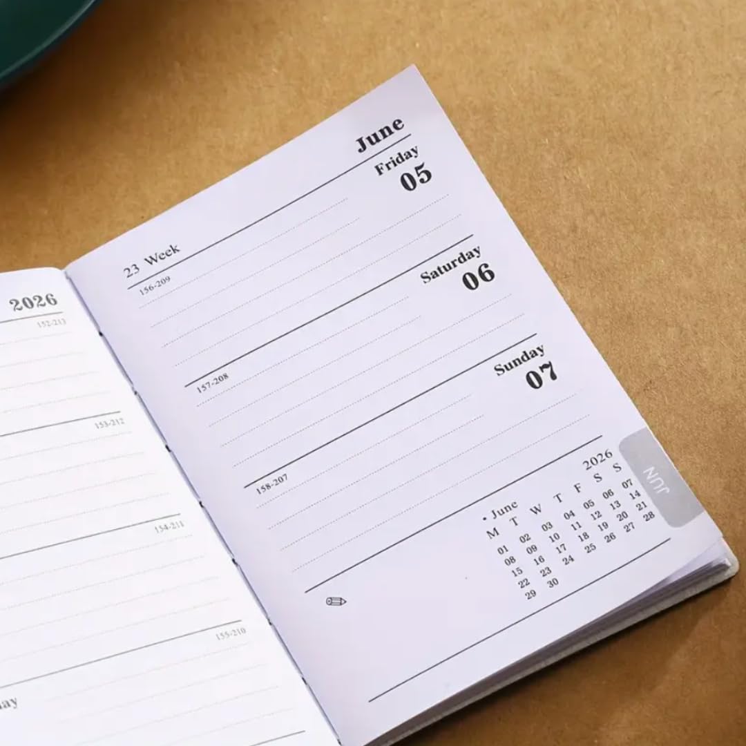 2026 Pocket Planner – Mini Weekly Leather Diary (Star Black)