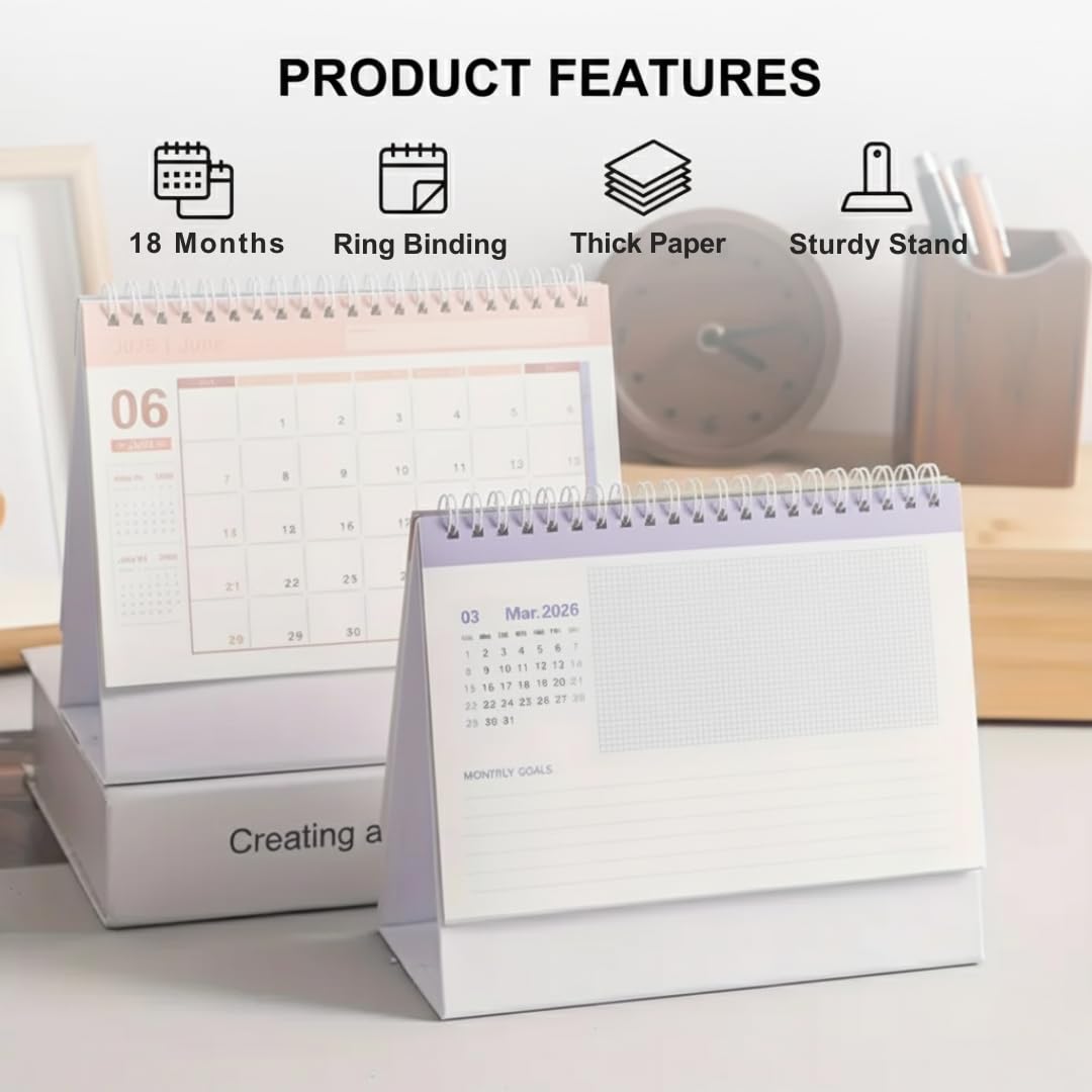 2026 Desk Calendar – 18-Month Flip Planner (Green & White)
