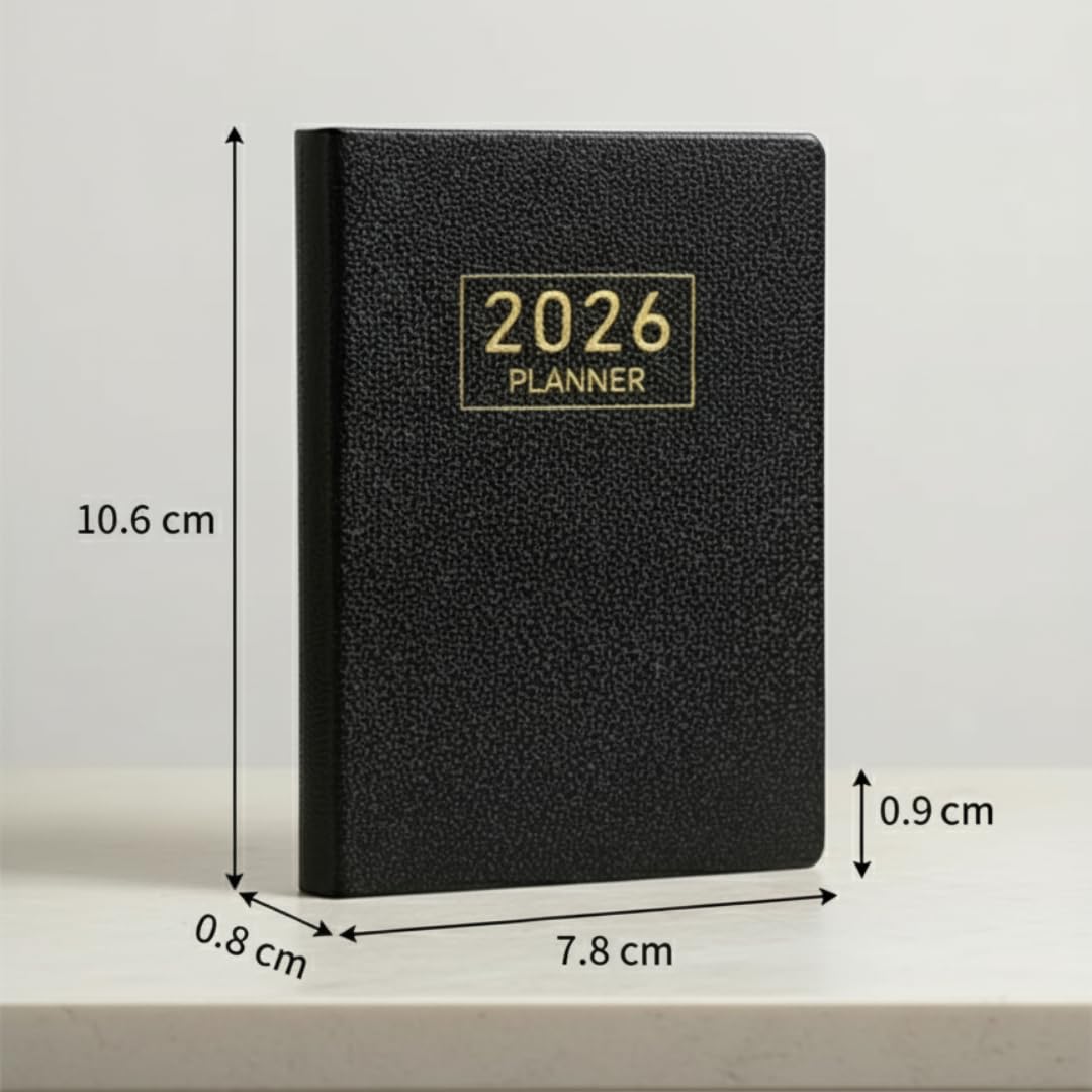 2026 Pocket Planner – Mini Weekly Leather Diary (Star Black)