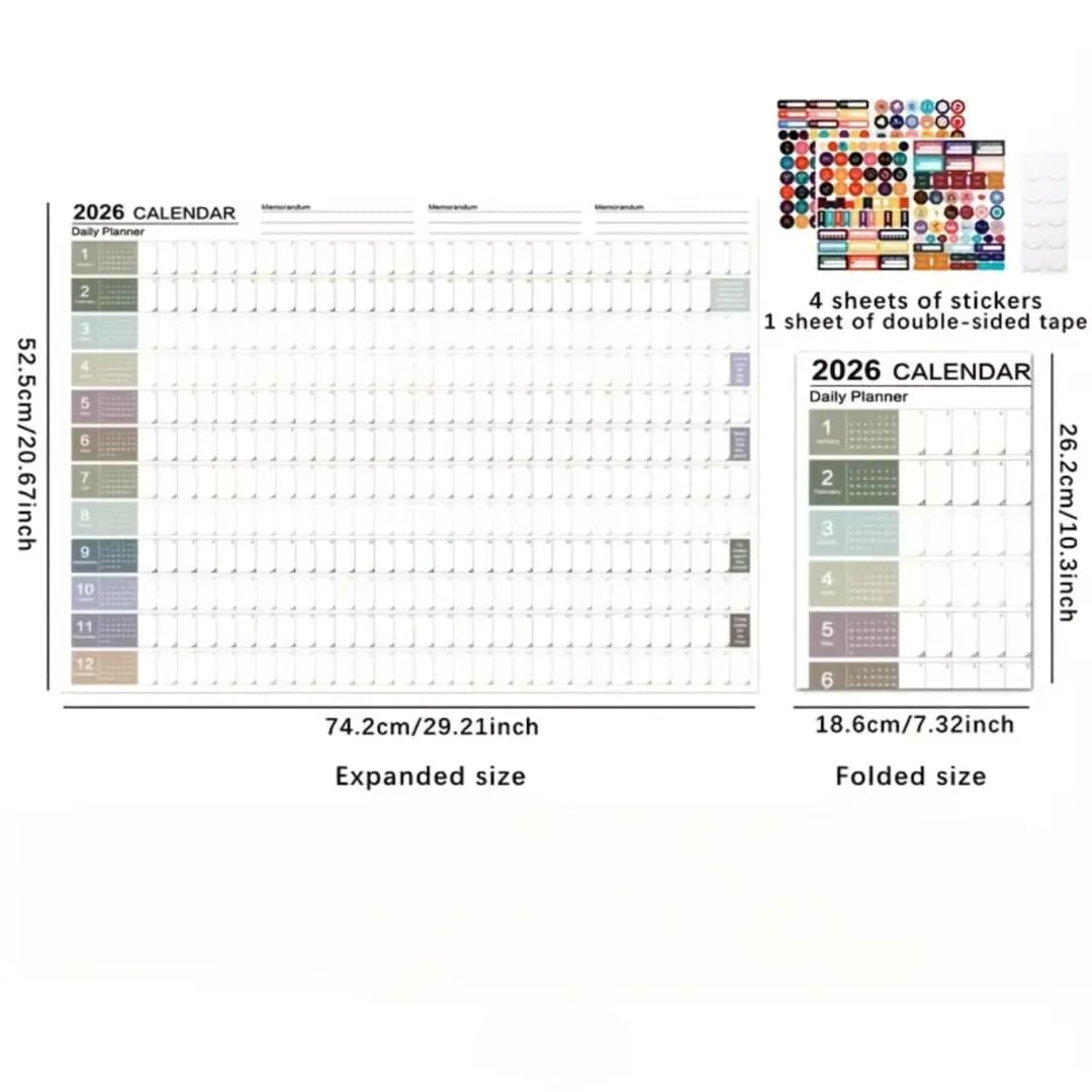 2026 Wall Planner – Morandi Full-Year Calendar with Stickers