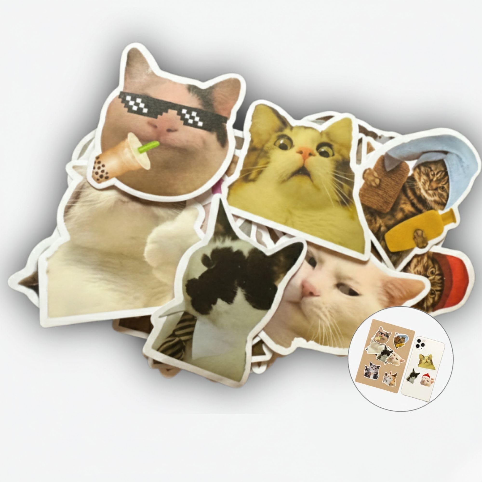 Funny Cat Stickers – 50 Waterproof Vinyl Decals