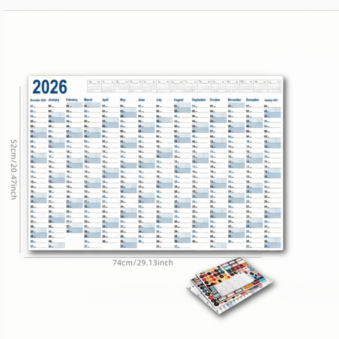 2026 Wall Planner – Blue Full-Year Calendar with Stickers