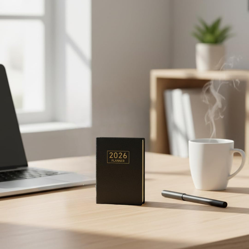 2026 Pocket Planner – Mini Weekly Leather Diary (Star Black)