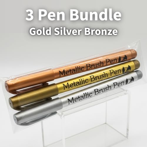 Mazo Moon Metallic Brush Pen Set 3-Pack Gold Silver Bronze