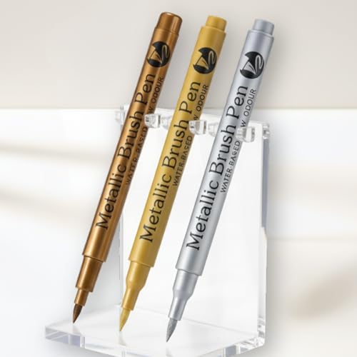 Mazo Moon Metallic Brush Pen Set 3-Pack Gold Silver Bronze