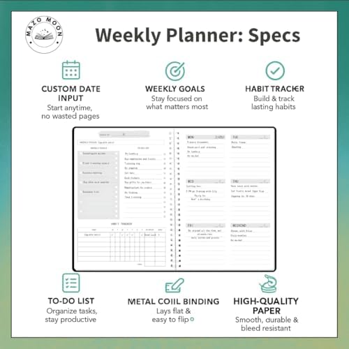 Mazo Moon Non-Dated Weekly Planner Productivity Organiser