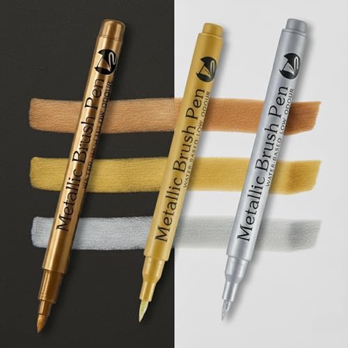 Mazo Moon Metallic Brush Pen Set 3-Pack Gold Silver Bronze