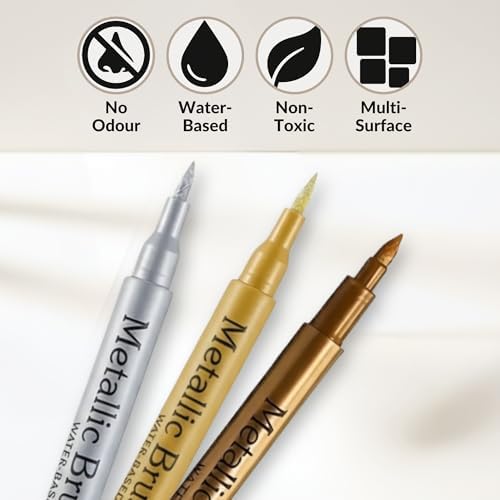 Mazo Moon Metallic Brush Pen Set 3-Pack Gold Silver Bronze