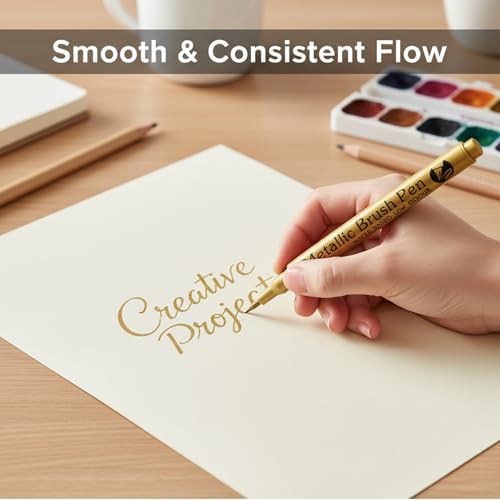 Mazo Moon Metallic Brush Pen Set 3-Pack Gold Silver Bronze