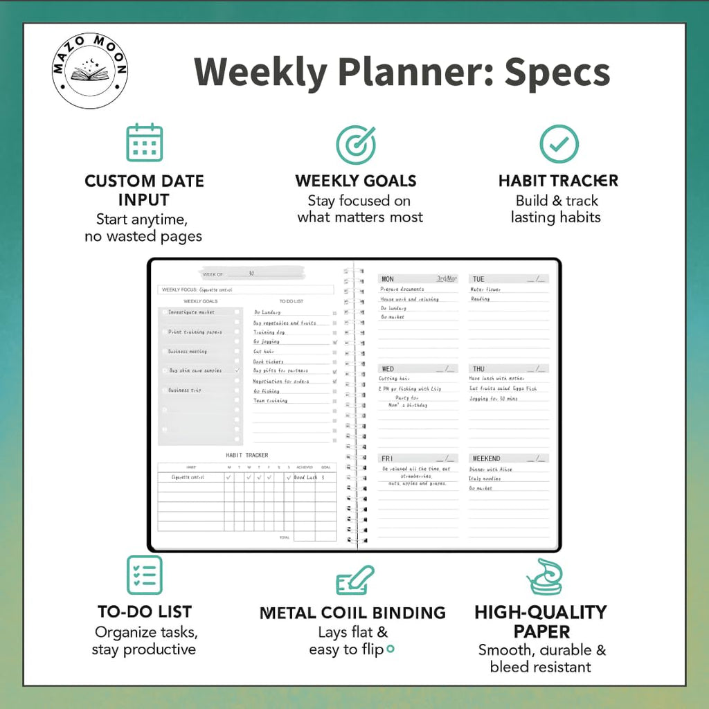 Non-Dated Weekly Planner – Productivity Journal with Stickers