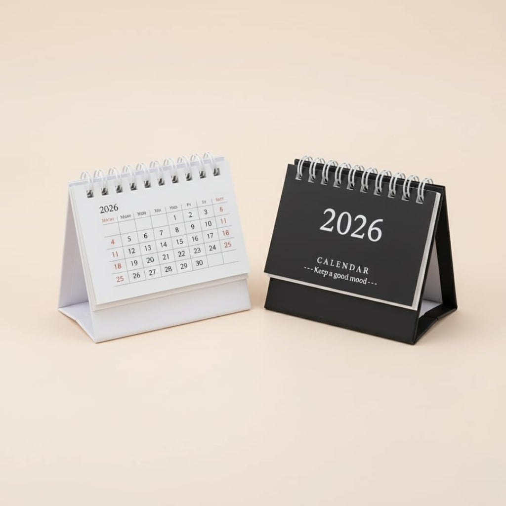 2026 Mini Desk Calendar – 12-Month Flip Planner (Black & White)
