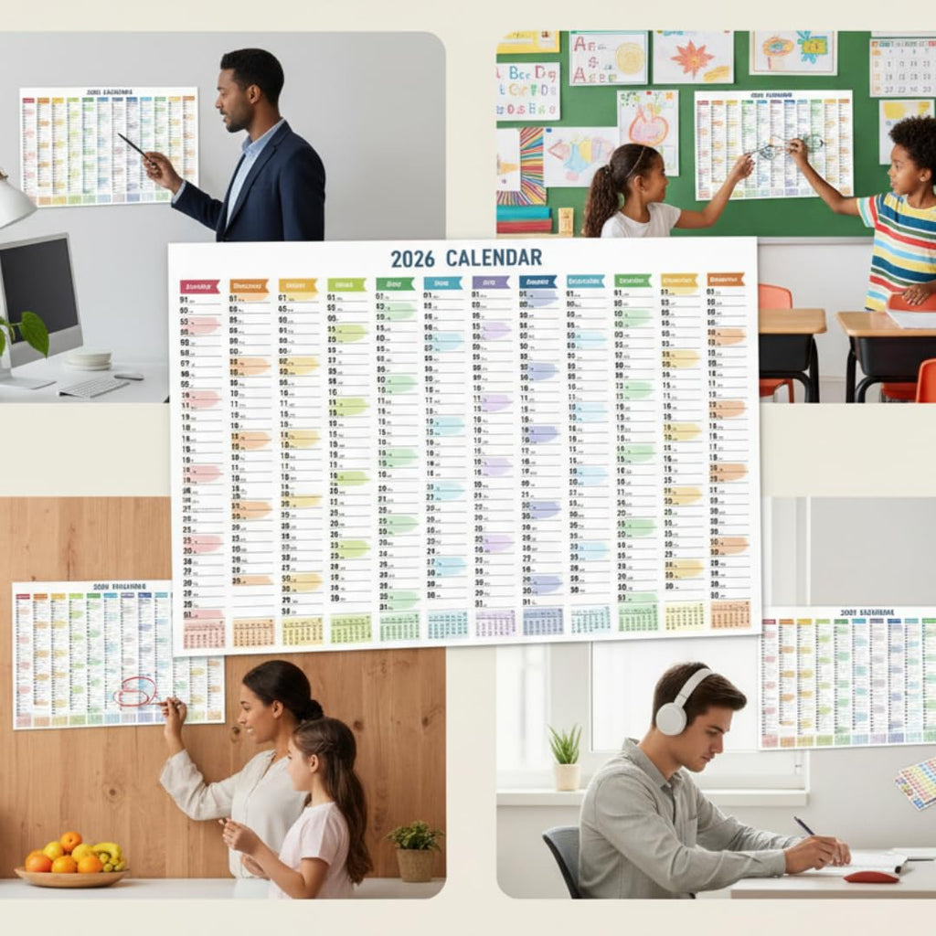 2026 Wall Calendar – Colourful Vertical Year Planner with Stickers