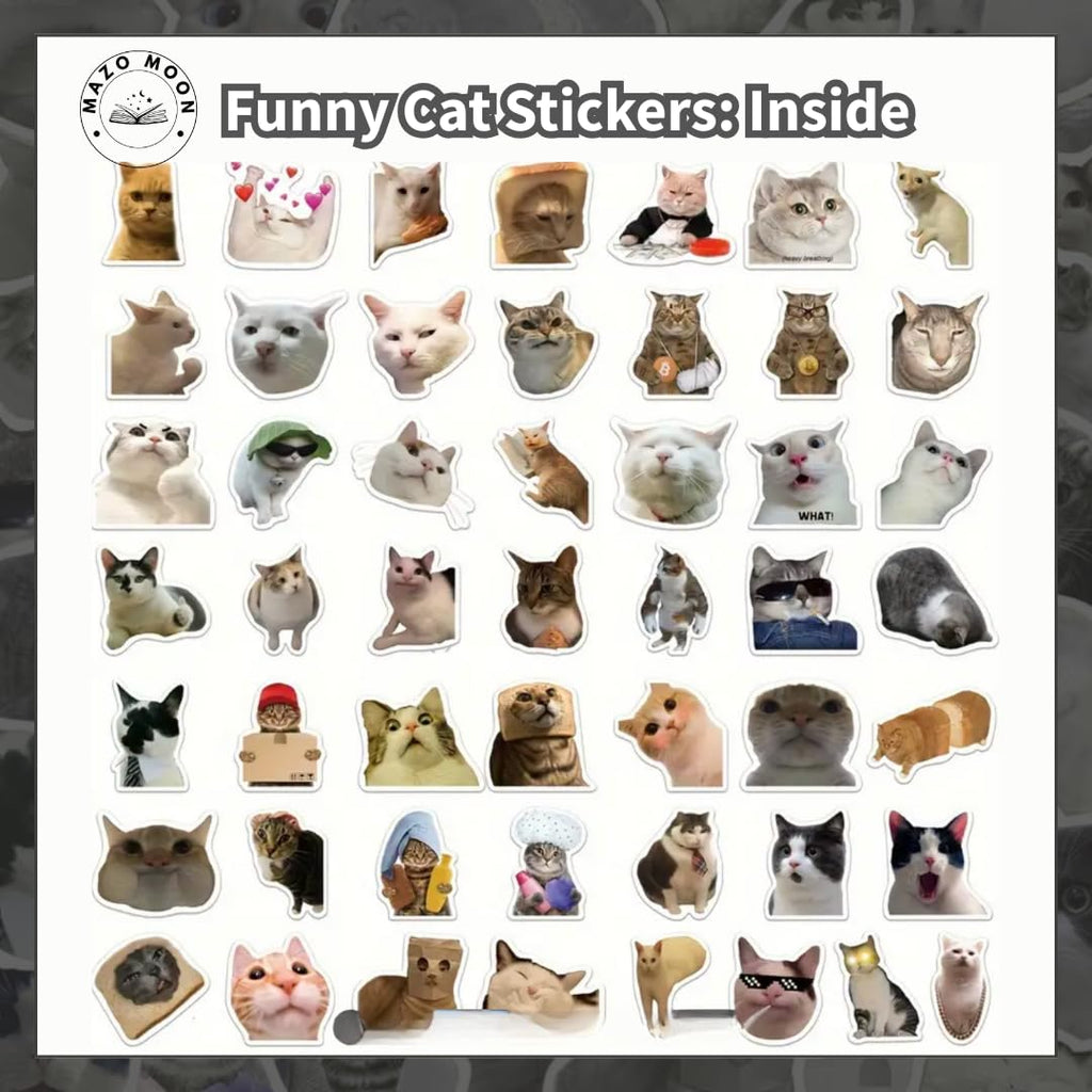 Funny Cat Stickers – 50 Waterproof Vinyl Decals