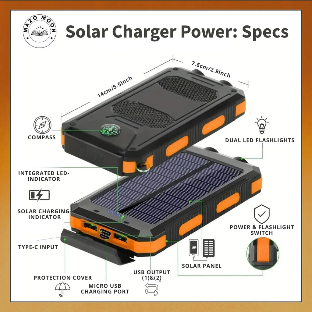 Solar Power Bank – 10,000 mAh USB-C Portable Charger