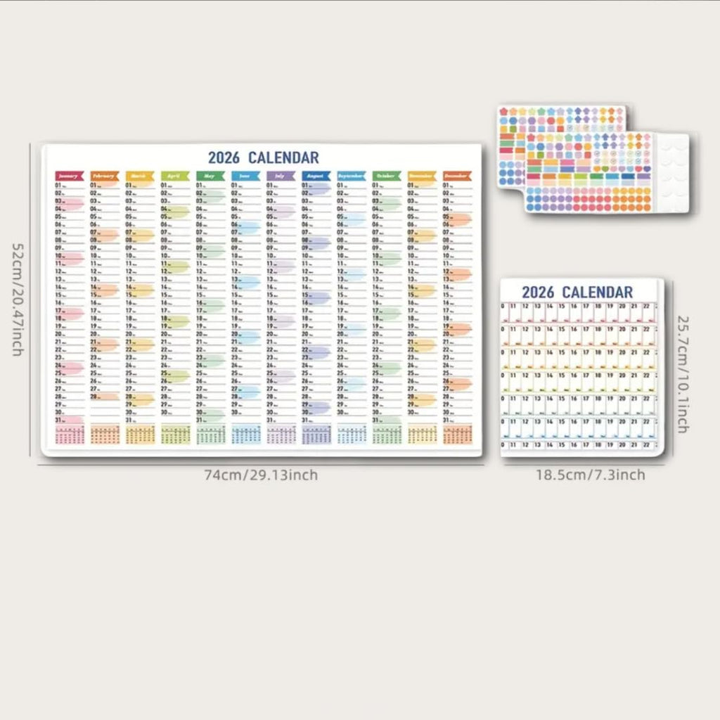 2026 Wall Calendar – Colourful Vertical Year Planner with Stickers